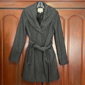 A New Day Button Down Gray Pea Coat With Belt Size XS
